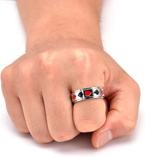 Vista 3 de Anillos giratorios giratorios chapados en oro de 18 quilates con circonita cúbica para mujeres y hombres 0.315 in de acero inoxidable