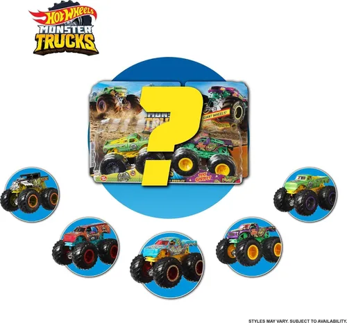 Vista 3 de Hot Wheels Monster Trucks Paquete de 2, Conjunto Demolition Doubles de 2 Vehículos de Juguete a Escala 1:64, para Niños y Coleccionistas