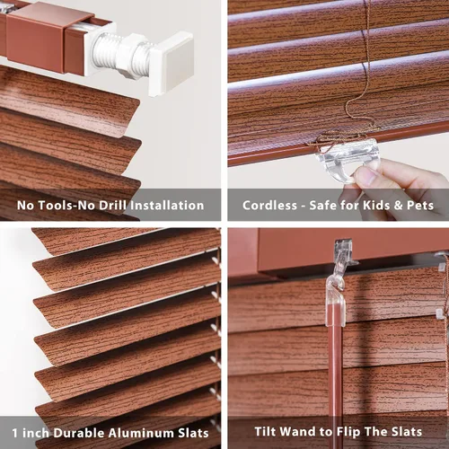 Vista 15 de LazBlinds Mini persianas de aluminio de 1" sin herramientas, sin necesidad de taladro, persianas sin cables para ventanas, persianas horizontales
