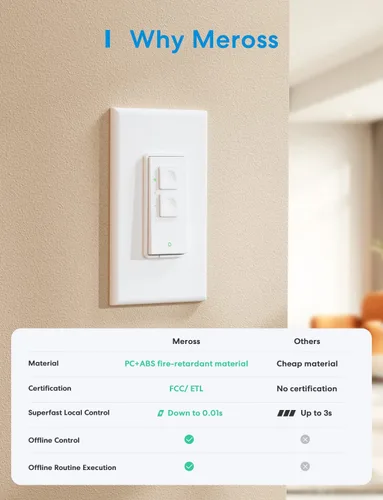 Vista 7 de meross Interruptor de atenuación inteligente de un solo polo compatible con Apple HomeKit, Alexa Google Assistant y SmartThings, interruptor de luz