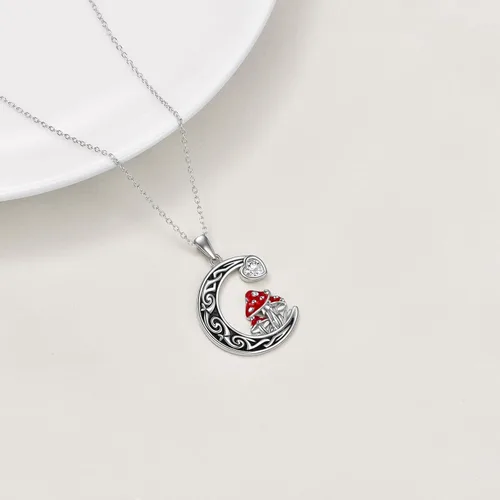 Vista 4 de POPLYKE Collar de zorrolibélulagato para mujer, plata de ley, lindo colgante de zorro con cristales circulares, regalos de joyería de zorro, regalos