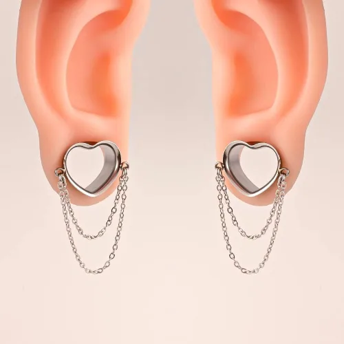 Vista 2 de Vankula 2 cadenas de corazón elegantes hipoalergénicas de acero inoxidable 0.00 oz 0.07 oz tapones de oreja dilatadores dilatadores de dilatadores