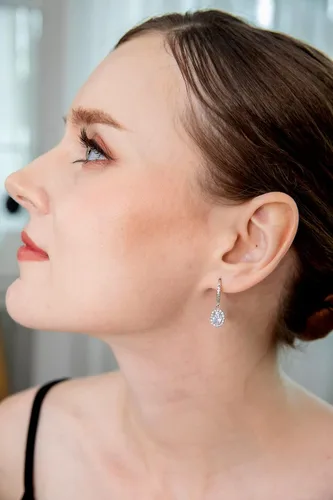 Vista 3 de Dangle Earrings for Women Sterling Silver Trendy Genuine & Synthetic Gemstone Birthstone Oval Halo Leverback Drop Earring