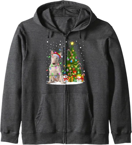Vista 5 de Lighting Xmas Tree Santa Bull Terrier Dog Christmas Zip Hoodie