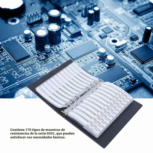 Vista 4 de 0201 Libro de muestras de resistencias SMD, kit de resistencia de 170 valores 50 cada uno 1% de precisión en estuche de libro de almacenamiento