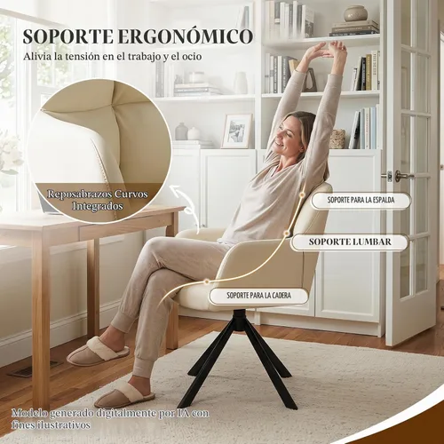Vista 3 de EALSON Cómoda silla de escritorio de cuero, moderna silla de trabajo para computadora, sin ruedas, silla giratoria con brazo de respaldo medio