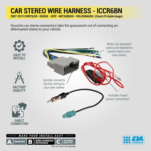 Vista 8 de Scosche ICCR6BN Kit de instalación de radio Double DIN para salpicadero Compatible con vehículos selectos Chrysler, Dodge, Jeep y RAM de 2007-2019