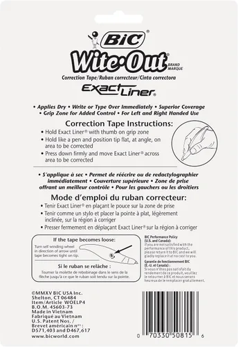 Vista 4 de BIC Wite-Out - Cinta correctora exacta (4 unidades) y cinta correctora pequeña (2 unidades)