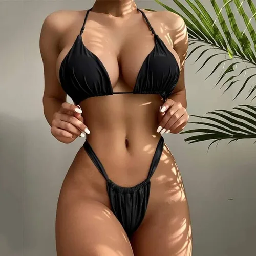 Vista 6 de Bikini Sets for Women Halterneck O Ring Two Piece Swimsuits String High Waisted Bottom Sexy Swimwear Bathing Suits