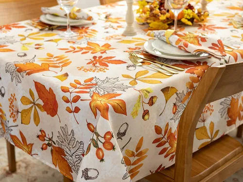 Vista 4 de YiHomer Colección de mesa de Acción de Gracias de otoño para decoración de cocina, comedor, fiestas, cosecha, hojas de otoño, mantel, rectangular