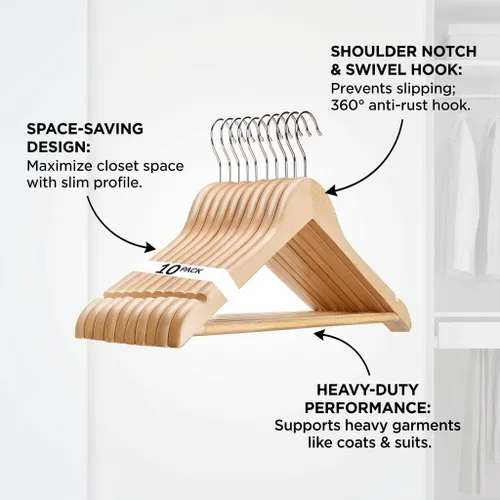 Vista 2 de USTECH Percha de madera con forma de arco (paquete de 10)