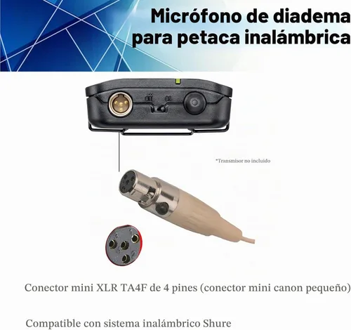 Vista 3 de Micrófono de auriculares para la cabeza de un solo auricular sobre la oreja micrófono condensador colgante compatible con el sistema inalámbrico