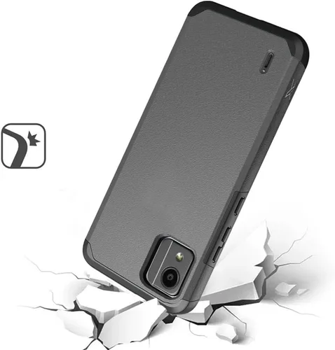 Vista 3 de TJS Funda compatible con Nokia C110 N156DL, con protector de pantalla de vidrio templado de doble capa, soporte magnético híbrido a prueba de Gris