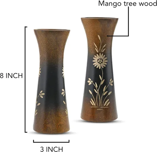 Vista 5 de Aeravida Florero de madera de mango con flores ricas y naturales (2 piezas) Decoración moderna de granja para el hogar, cocina, dormitorio, sala