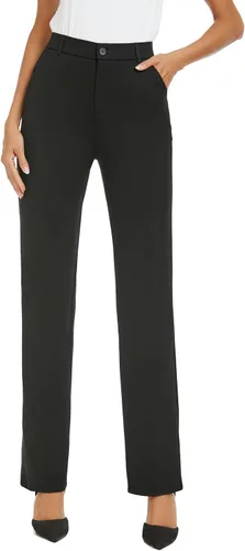 Vista 5 de Pantalones de trabajo elásticos de pierna recta para mujer, pantalones de trabajo, negocios, oficina, pantalones casuales con bolsillos