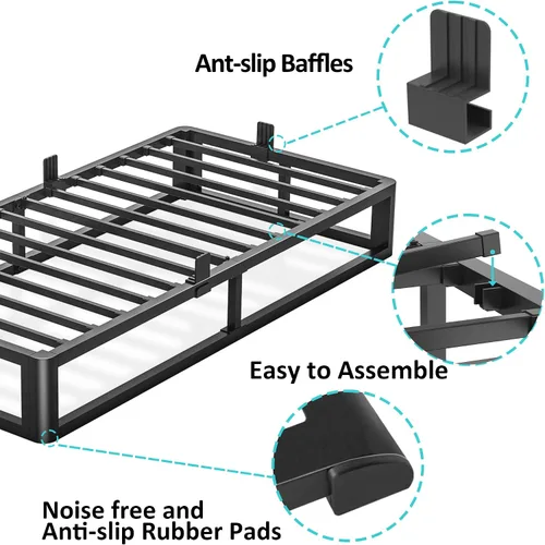 Vista 4 de Firpeesy - Base de cama individual de 6 pulgadas con bordes de esquinas redondas, base de plataforma metálica individual de bajo perfil con soporte