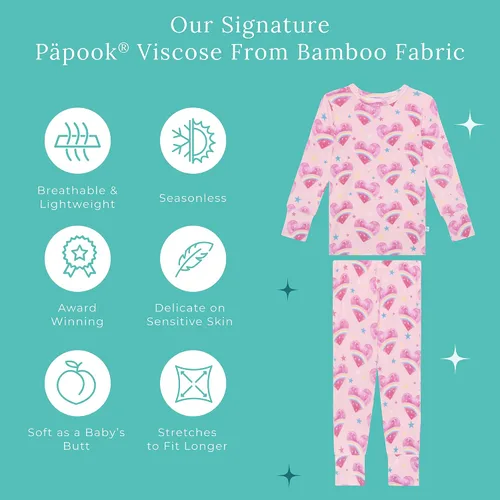 Vista 93 de Posh Peanut Pijamas para niñas, suaves, de viscosa de bambú para niños, pijamas a juego de manga larga para niñas