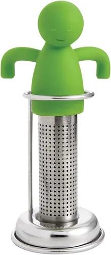 Vista 7 de HIC Kitchen Infusor de té Leaf con bandeja de goteo, té de hierbas de hojas sueltas, acero inoxidable 18/8 y silicona, juego de 2