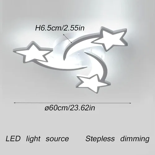 Vista 6 de Lámpara de techo LED moderna, lámpara de techo empotrada en forma de estrella de 45 W, 3 cabezales, control remoto regulable cerca de lámparas