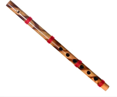Vista 4 de Flauta de bambú de madera tradicional decorativa hecha a mano Basuri, instrumento musical indio para regalar y decorar (marrón, juego de 2)