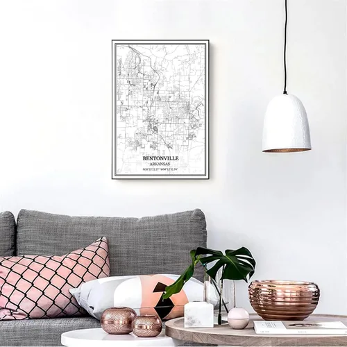 Vista 3 de TANOKCRS Bentonville Arkansas USA - Póster impreso en lienzo con diseño de mapa de Estados Unidos, sin marco, moderno, en blanco y negro, regalo