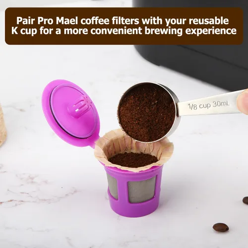 Vista 3 de Pro Mael Filtros desechables de taza K, papel de filtro de café para cafeteras Keurig de una sola porción 1.0 y 2.0, uso con cápsulas K Cup Natural