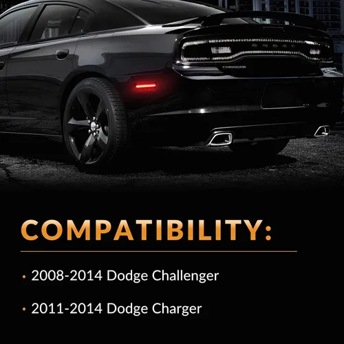 Vista 2 de Luces LED de señalización lateral para parachoques trasero rojo para 2008-2014 Dodge Challenger y 2011-2014 Charger con lente ahumada, 2 piezas