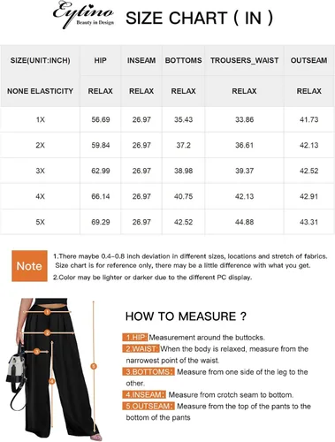 Vista 6 de Eytino Pantalones de pierna ancha para mujer, talla grande, casual, holgados, fruncidos, de cintura alta, pantalones palazzo (1X-5X)