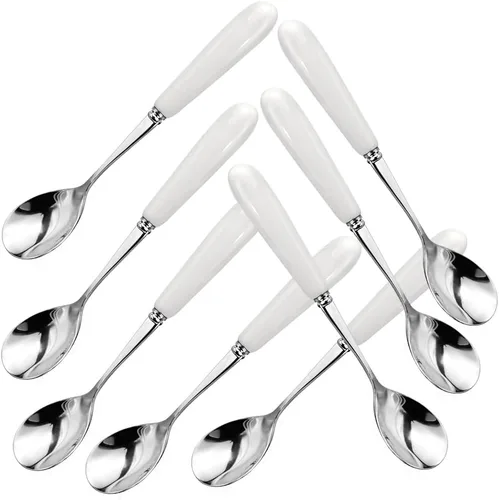 Vista 12 de 2 cucharaditas de acero inoxidable con mango de cerámica blanca (SUS304) de 5.5 pulgadas Elegant And Versatile 18-10 Stainless Steel Exquisite Ice