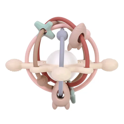 Vista 5 de PandaEar Space Planet - Juguete sensorial para bebés – Manhattan sonajero para 0-6, 6-12 meses, silicona segura para congelador, juguete Montessori
