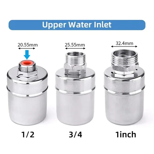 Vista 3 de Float Valve Automatic Water Level Control 1/2" 3/4" 1Inch 304 Stainless Steel Floating Installed Inside for Tower Tank(1",Side Water Inlet)