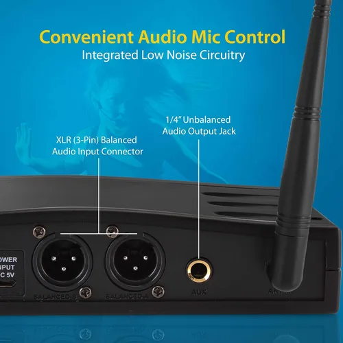 Vista 5 de Pyle Sistema de micrófono inalámbrico UHF compacto Pro portátil de doble canal de escritorio digital con 2 transmisores de cinturón, receptor, 2