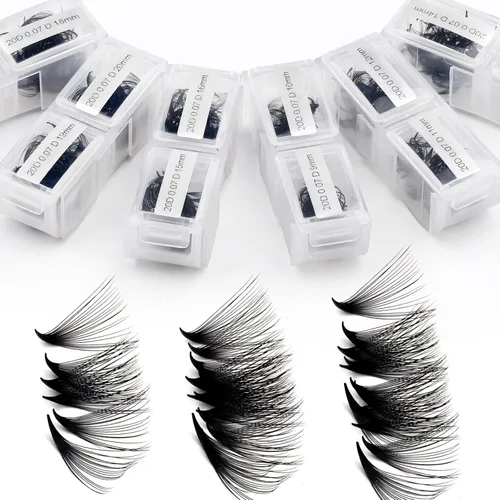 Vista 7 de Extensiones de pestañas de 1200 fans, prefabricadas, con volumen, 9-20mm, bandeja mixta, 20D, con punta en C, base puntiaguda, extensiones
