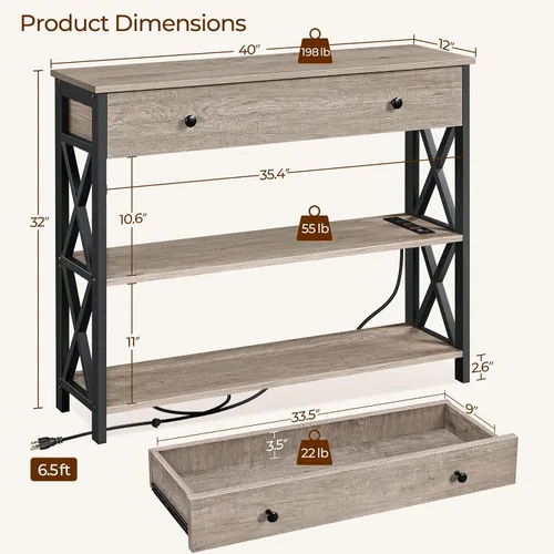 Vista 3 de Yaheetech Soporte de TV con tomas de corriente, centro de entretenimiento con cajón, mesa consola multimedia para TV de hasta 45 pulgadas con Gris