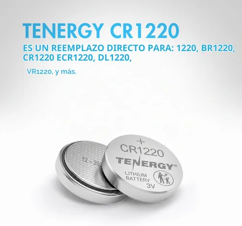 Vista 5 de Tenergy Batería de botón de litio CR1220 de 3 V, para llaves, relojes, accesorios, 5