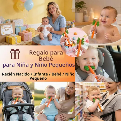 Vista 5 de Juguetes de dentición para bebés, tubos de dentición huecos de conejo de zanahoria de silicona Sensory Chew Toys Over 3 Months - Teether Straws for