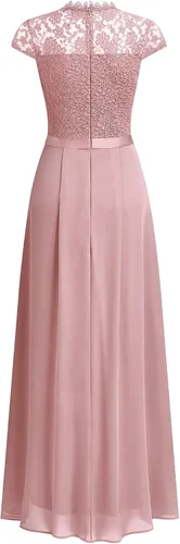 Vista 7 de Miusol Vestido largo formal de dama de honor con cuello redondo y encaje floral para mujer