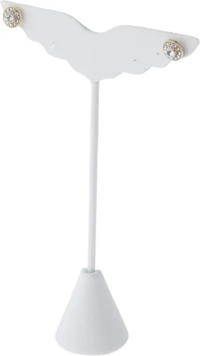 Vista 2 de Plymor Forma de ala de piel sintética blanca, soporte de exhibición de tres pares de aretes, 3 pulgadas de ancho x 1.25 pulgadas de profundidad x