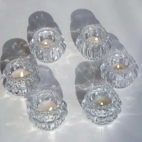 Vista 10 de Woho Juego de 6 portavelas ámbar para mesa de boda, candelabros de cristal a granel para decoración del hogar