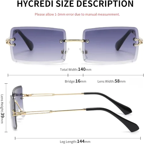 Vista 3 de KAMMPT Gafas de sol sin montura para mujeres y hombres, lentes teñidas de metal dorado, sin marco, unisex, rectángulo, lentes