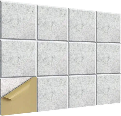 Vista 11 de SHJADE 12 piezas de paneles acústicos cuadrados autoadhesivos, panel acústico de alta densidad de 12 x 12 x 0.4 pulgadas, elegante acolchado Blanco