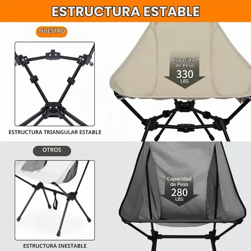 Vista 3 de AYAMAYA Ultralight Highback Camping Chair for Camping, Aluminum Widen Frame Crema