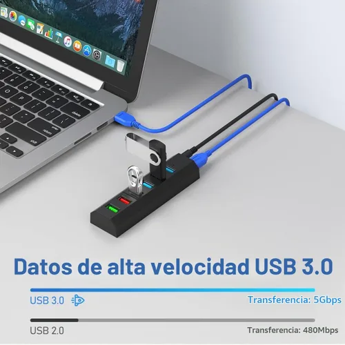 Vista 4 de Aiibe - Concentrador USB, 6 puertos USB 3.0 de súper alta velocidad + adaptador de corriente de 24 W + cable USB 3.0, cargador rápido inteligente
