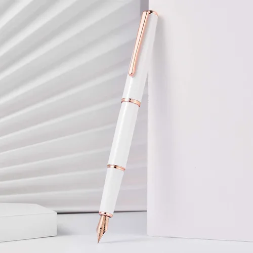 Vista 12 de Hongdian 920 - Pluma estilográfica de metal negro, chapado en oro rosa, pluma de escritura suave, pluma clásica con convertidor de tinta