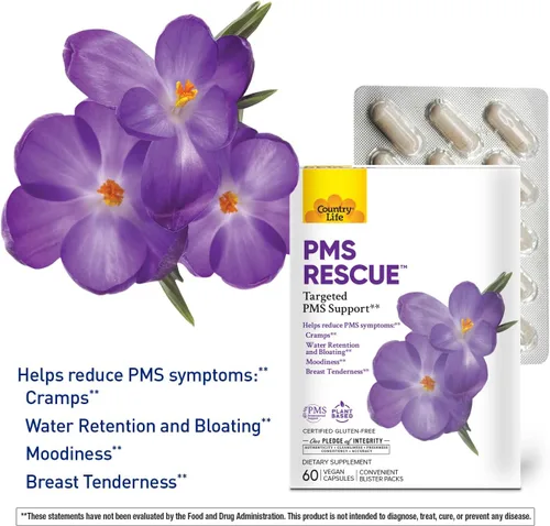Vista 2 de Country Life PMS Rescue PMS Suplemento de apoyo para mujeres, apoyo al ciclo menstrual, ayuda a apoyar el estado de ánimo, hinchazón y calambres