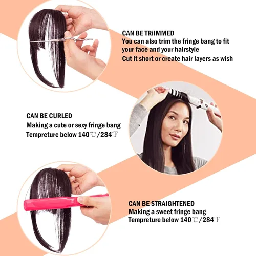 Vista 5 de Flequillo con clip, extensiones de cabello natural frontal ordenado, flequillo largo de una pieza, accesorio para el cabello para mujer