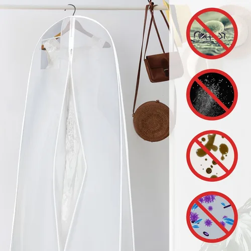 Vista 11 de Windyun Paquete de 6 bolsas de ropa para vestidos de novia de 71 pulgadas, bolsas de vestir para vestidos largos con refuerzo de 9 pulgadas