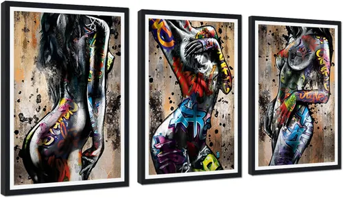 Vista 44 de Novatique 3 piezas de arte de pared sexy en blanco y negro para parejas desnudas, decoración de pared abstracta de amor para mujeres y hombres, arte