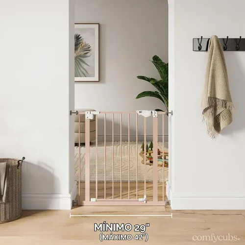 Vista 2 de Comfy Cubs Puerta de seguridad para bebés con 3 extensiones – Barrera ajustable de acero Q195 para puertas de 42" x 1.9" x 30" – Acabado con Rubor