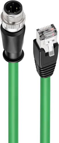 Vista 5 de M12 4 Pin D-Coded macho a RJ45 Ethernet Cat5e Cable de red para sistema de visión industrial PoE Automatización alta Flex Blindado Verde 3.3 ft